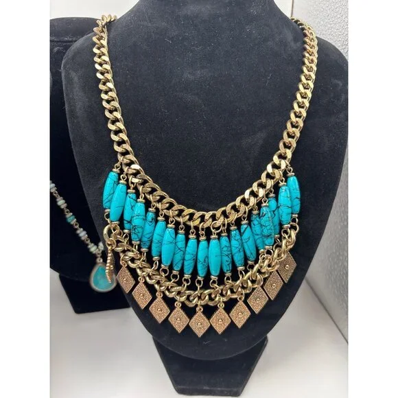 Fashion Necklace (3) Lot Faux Turquoise Howlite Egyptian Revival Native American - Picture 3 of 5